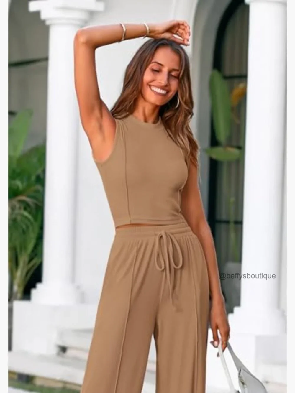 Women's Summer 2-Piece Loungewear Set Cropped Tank Top Wide Leg Sweatpants - Picture 5 of 7